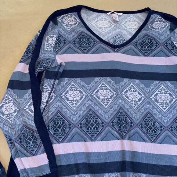 victoria's secret thermal long pajama set Size Large Blue And Pink Argyle - Picture 3 of 9